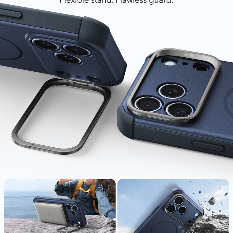 Husa iPhone 18 Pro ESR Cyber Armor Kickstand, albastru