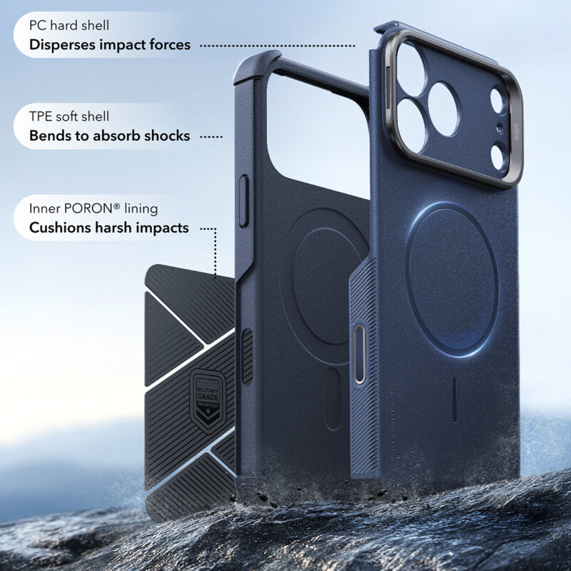 Husa iPhone 18 Pro ESR Cyber Armor Kickstand, albastru