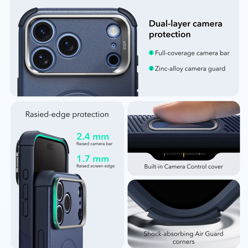 Husa iPhone 18 Pro ESR Cyber Armor Kickstand, albastru