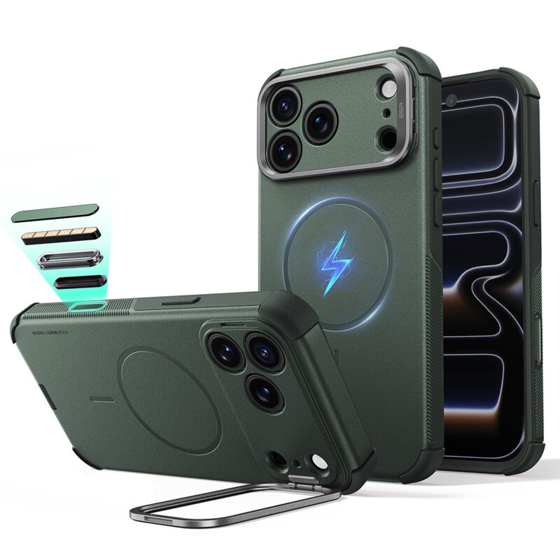 Husa iPhone 18 Pro ESR Cyber Armor Kickstand, verde