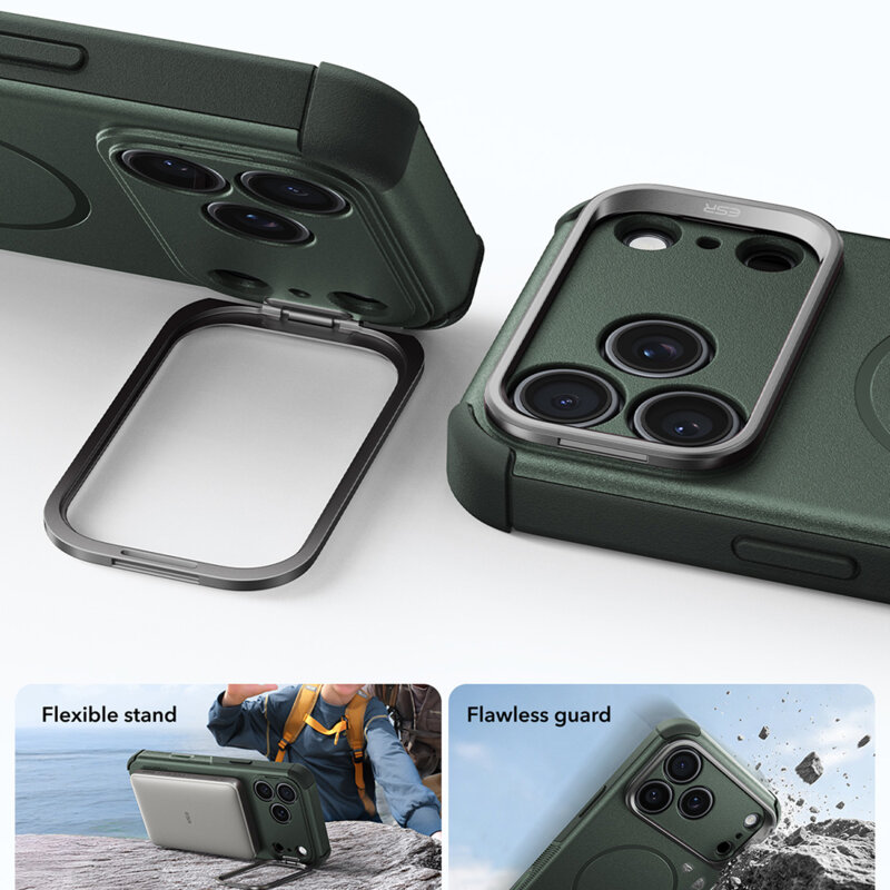 Husa iPhone 18 Pro ESR Cyber Armor Kickstand, verde