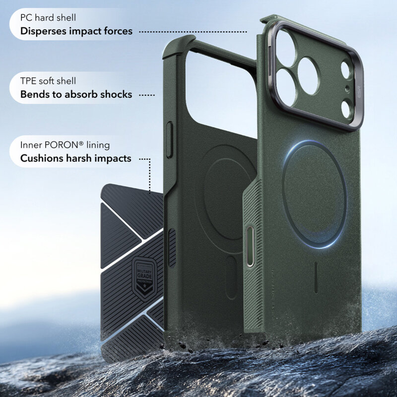 Husa iPhone 18 Pro ESR Cyber Armor Kickstand, verde