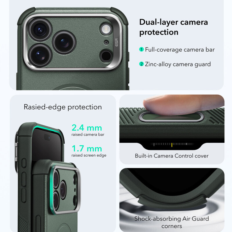 Husa iPhone 18 Pro ESR Cyber Armor Kickstand, verde