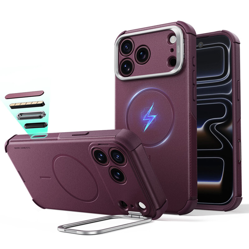Husa iPhone 18 Pro ESR Cyber Armor Kickstand, bordo