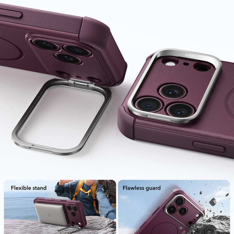 Husa iPhone 18 Pro ESR Cyber Armor Kickstand, bordo