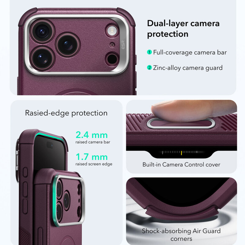 Husa iPhone 17 Pro ESR Cyber Armor Kickstand, bordo