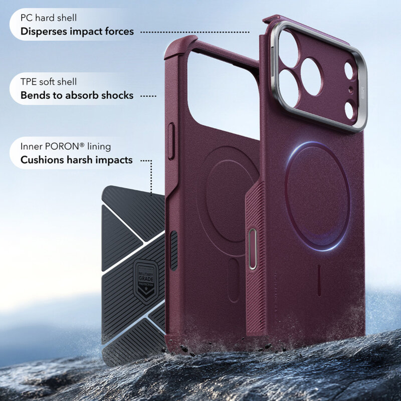 Husa iPhone 17 Pro Max ESR Cyber Armor Kickstand, bordo