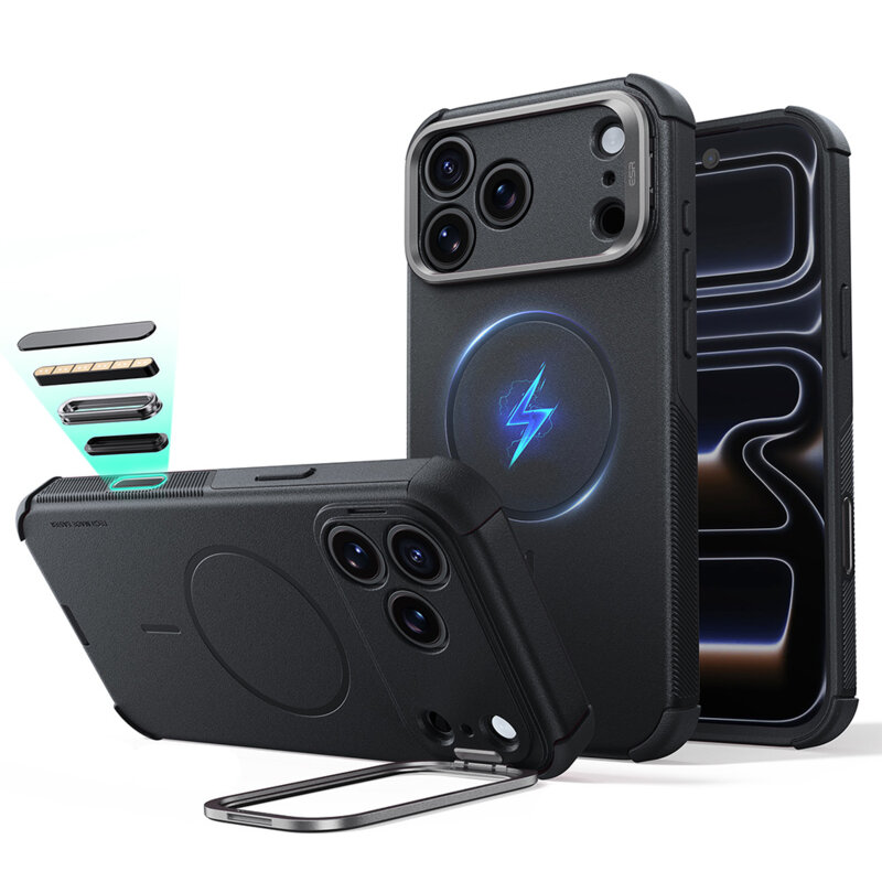 Husa iPhone 18 Pro ESR Cyber Armor Kickstand, negru