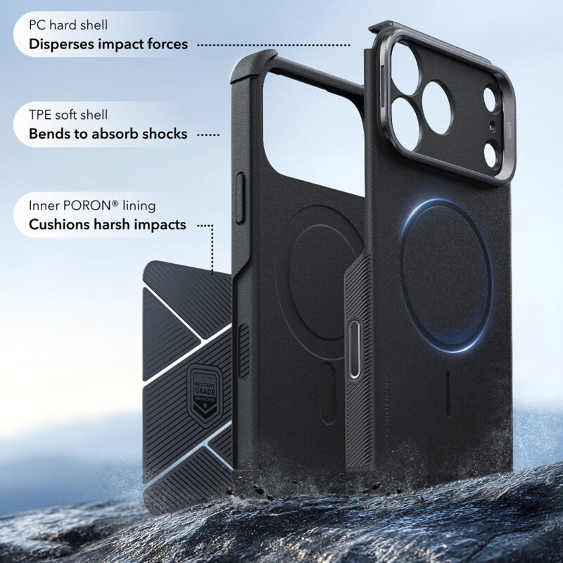 Husa iPhone 18 Pro ESR Cyber Armor Kickstand, negru