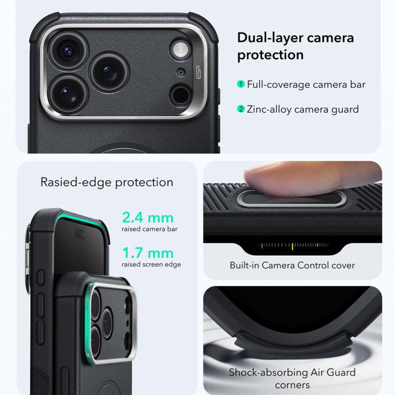 Husa iPhone 18 Pro ESR Cyber Armor Kickstand, negru