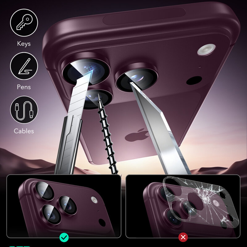 Folie sticla camera iPhone 18 Pro Max ESR Armorite Camera Lens Protectors, bordo