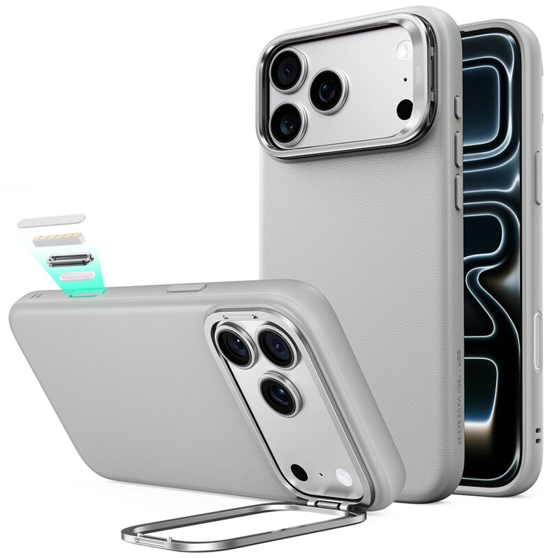 Husa iPhone 18 Pro Max ESR Atelier Magnetic Kickstand, gri