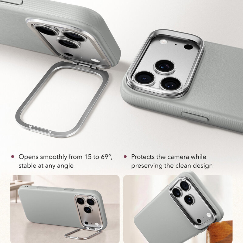 Husa iPhone 17 Pro ESR Atelier Magnetic Kickstand, gri