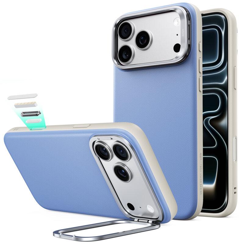 Husa iPhone 18 Pro ESR Atelier Magnetic Kickstand, bleu