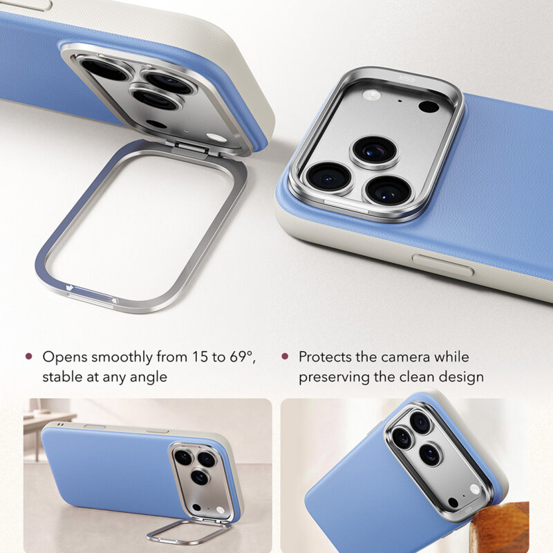 Husa iPhone 18 Pro ESR Atelier Magnetic Kickstand, bleu
