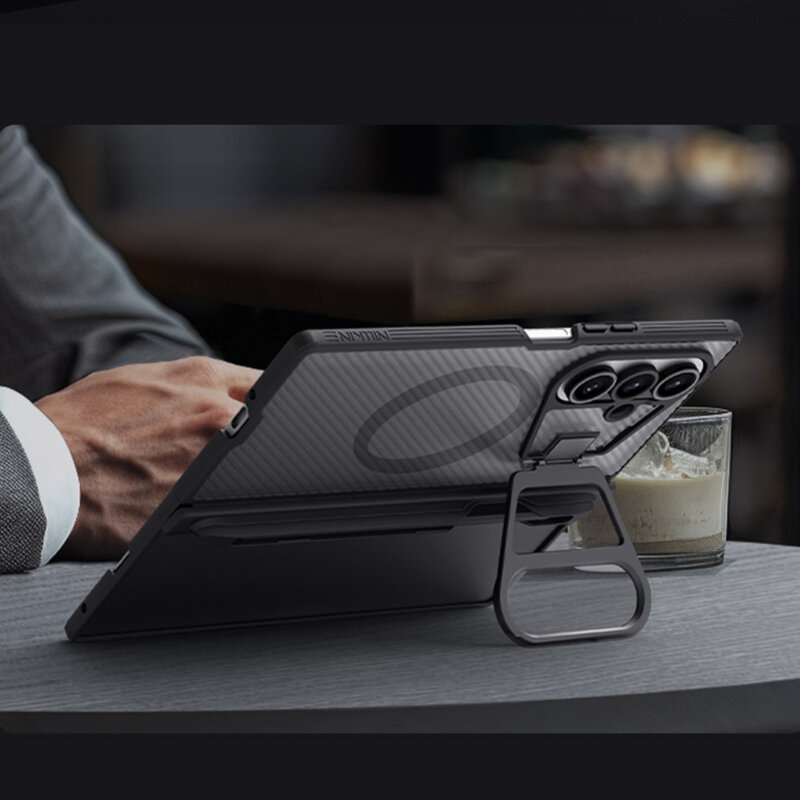 Husa Samsung Galaxy Z Fold7 cu stilou Nillkin CamShield Pro Magnetic, negru/transparenta