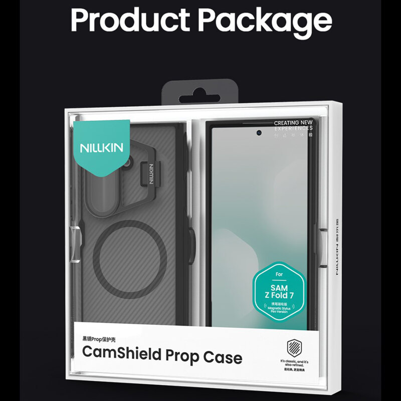 Husa Samsung Galaxy Z Fold7 cu stilou Nillkin CamShield Pro Magnetic, negru/transparenta