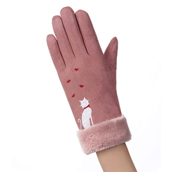 Manusi touchscreen dama Knit Cat, piele ecologica, roz