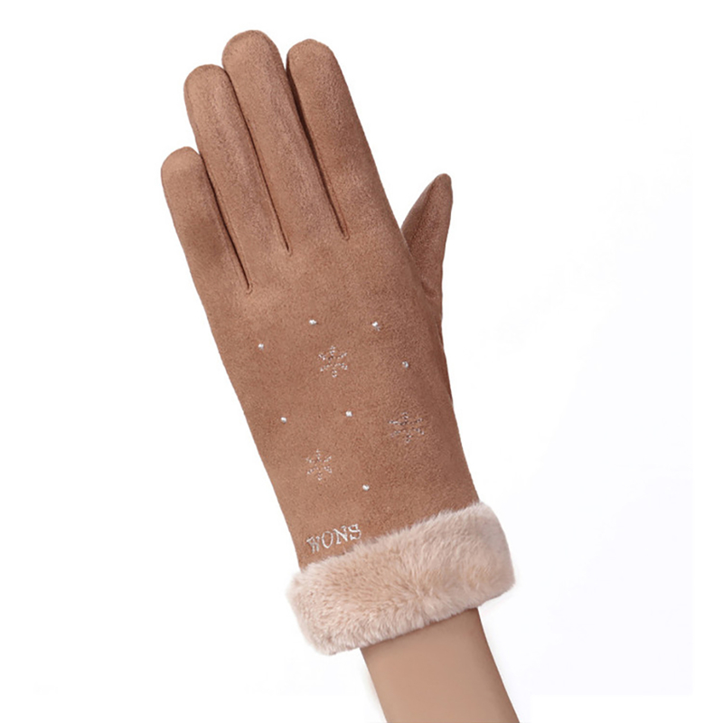 Manusi touchscreen dama Knit Snowflower, piele ecologica, maro