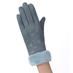 Manusi touchscreen dama Knit Snowflower, piele ecologica, albastru