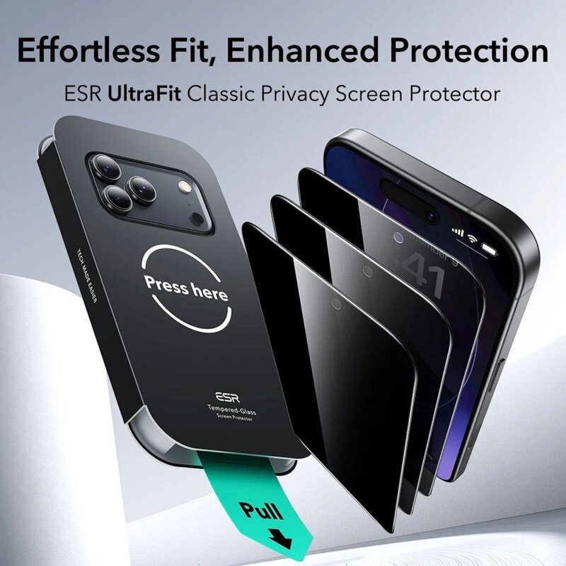 [Pachet 3x] Folie sticla iPhone 18 Pro Max ESR Privacy Tempered Glass UltraFit Classic, negru