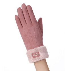 Manusi touchscreen dama Knit HLH, piele ecologica, roz