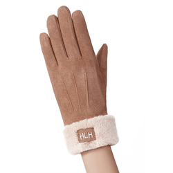 Manusi touchscreen dama Knit HLH, piele ecologica, maro