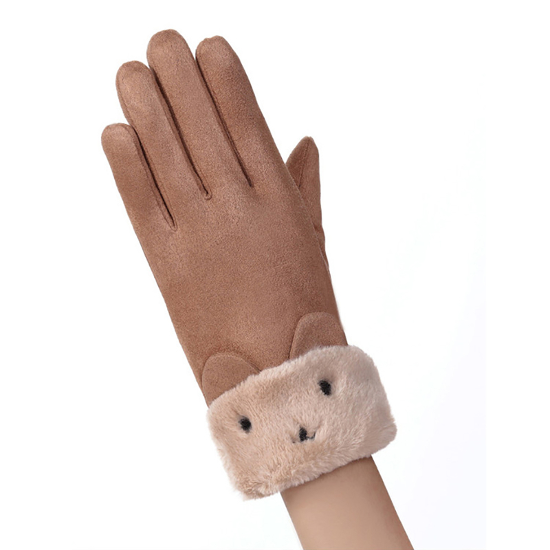 Manusi touchscreen dama Knit Kitty, piele ecologica, maro
