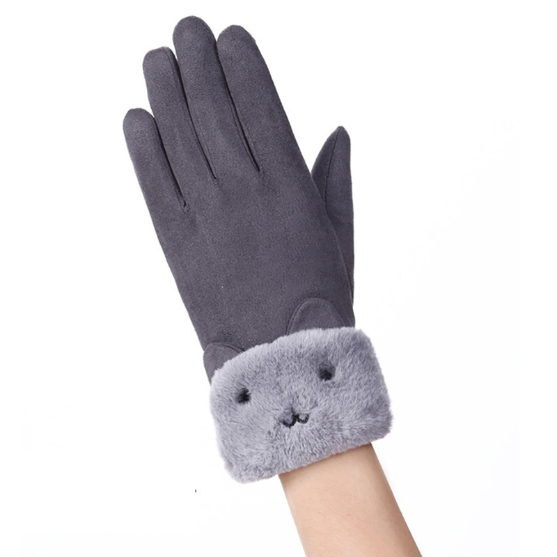 Manusi touchscreen dama Knit Kitty, piele ecologica, gri