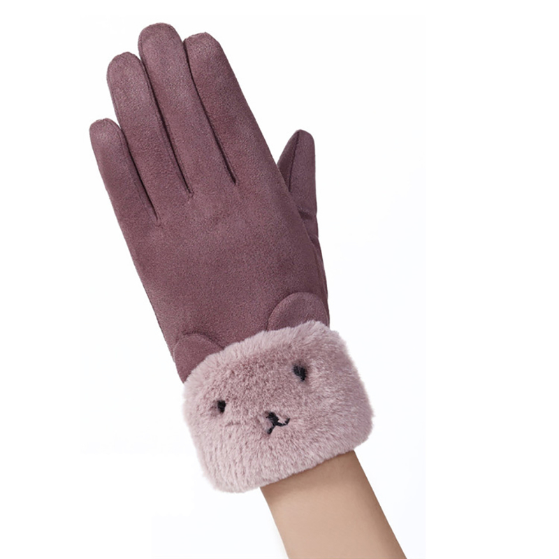 Manusi touchscreen dama Knit Kitty, piele ecologica, mov