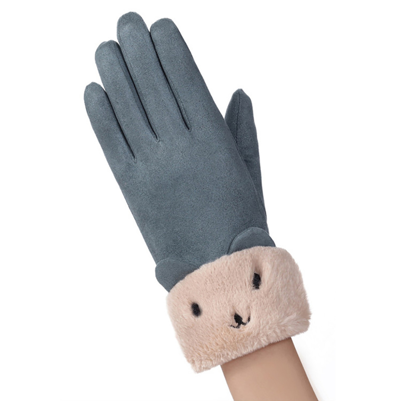 Manusi touchscreen dama Knit Kitty, piele ecologica, albastru
