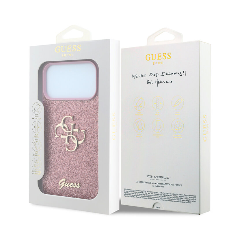 Husa Guess Glitter iPhone 17 Pro cu sclipici, roz, GUHCP18LHG4SGP