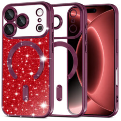 Husa premium iPhone 18 Pro Max Techsuit Luxury Glitter MagSafe, visiniu
