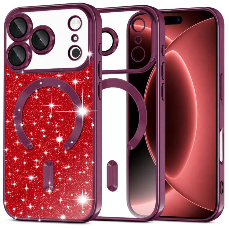 Husa premium iPhone 18 Pro Max Techsuit Luxury Glitter MagSafe, visiniu