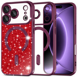 Husa premium iPhone 18 Pro Techsuit Luxury Glitter MagSafe, visiniu