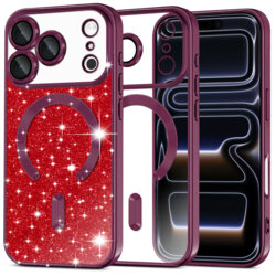 Husa premium iPhone 17 Pro Techsuit Luxury Glitter MagSafe, visiniu