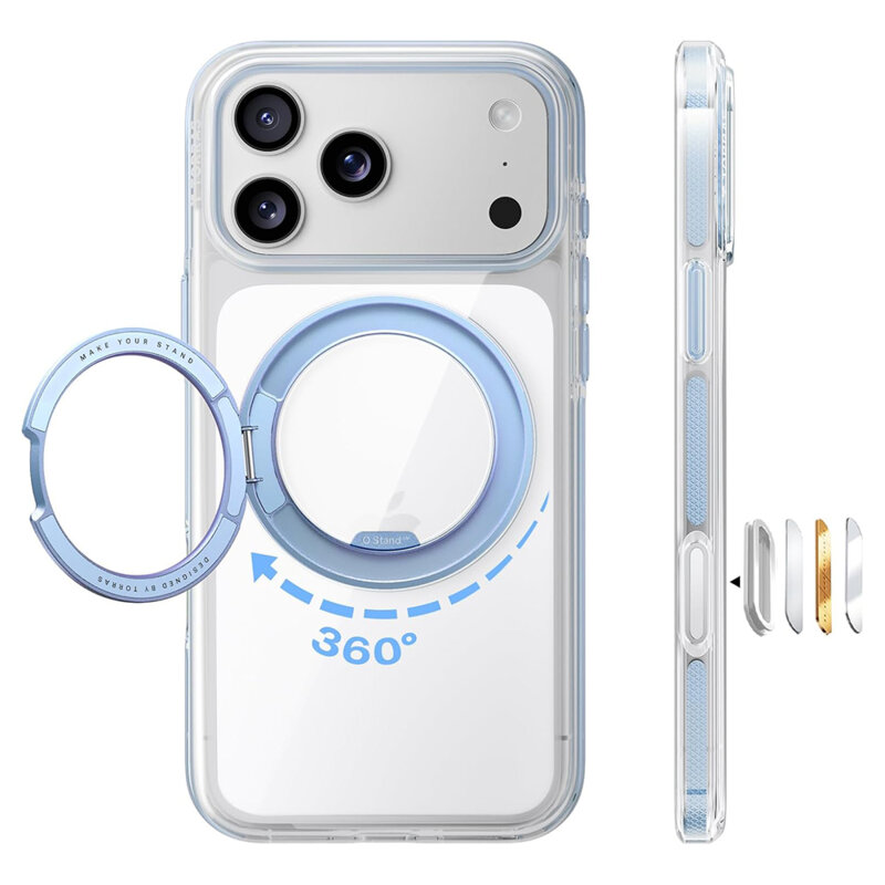 Husa iPhone 17 Pro Torras Ostand O3 Light, albastru