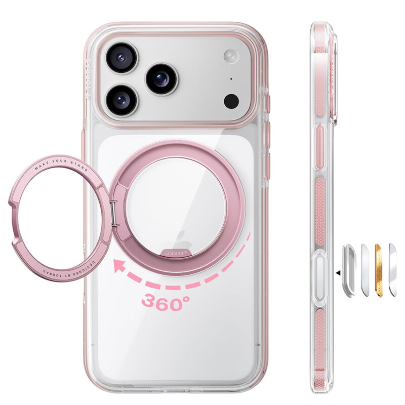 Husa iPhone 17 Pro Torras Ostand O3 Light, roz