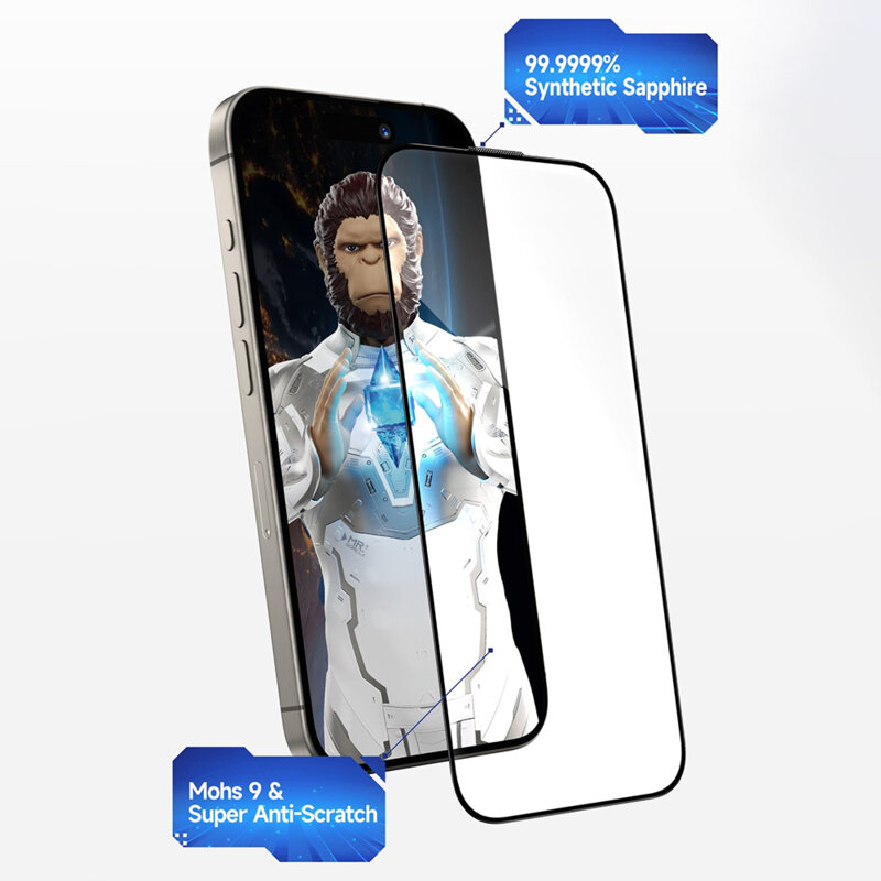 Folie sticla iPhone 18 Pro Blueo Premium Sapphire Non Breaking / Scratching 9H Glass, negru