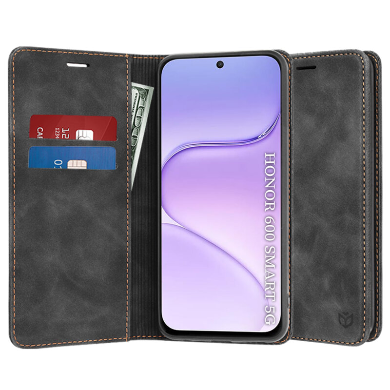 Husa piele Honor 600 Smart Techsuit Confy Cover, negru