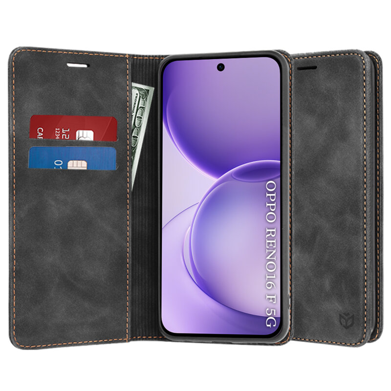 Husa piele Oppo Reno16 F Techsuit Confy Cover, negru