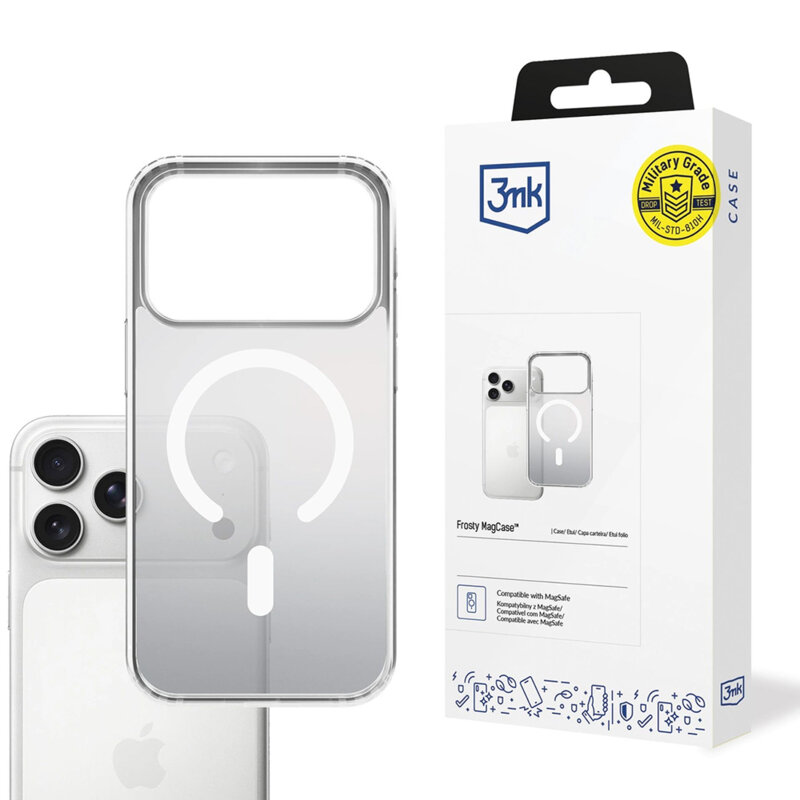 Husa iPhone 18 Pro Max premium 3mk Frosty MagCase, alb