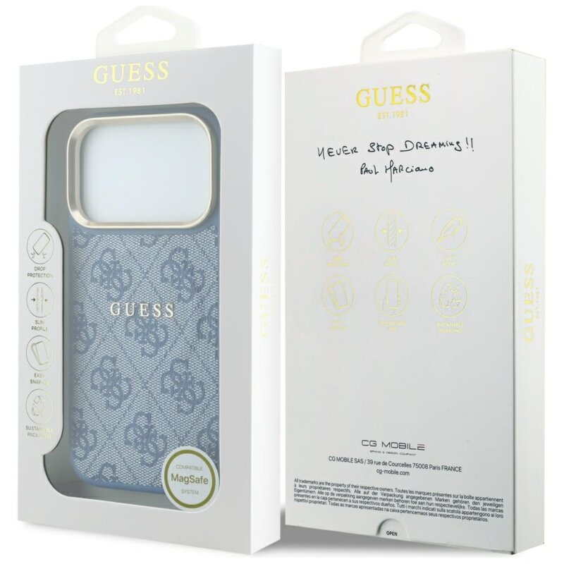 Husa Guess iPhone 18 Pro Max 4G Embossed Classic MagSafe, albastru, GUHMP18XP4MSEGCB