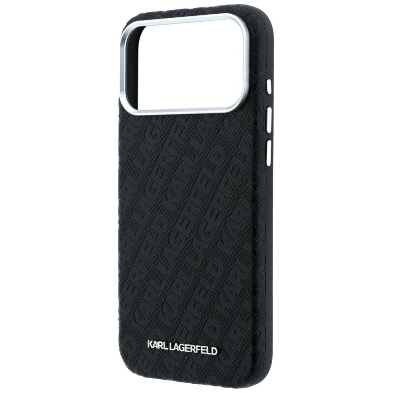 Husa iPhone 17 Pro Karl Lagerfeld Grained Leather Metal Logo MagSafe, negru