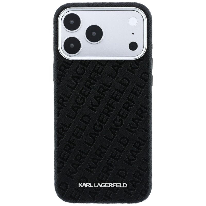 Husa iPhone 18 Pro Max Karl Lagerfeld Grained Leather Metal Logo MagSafe, negru