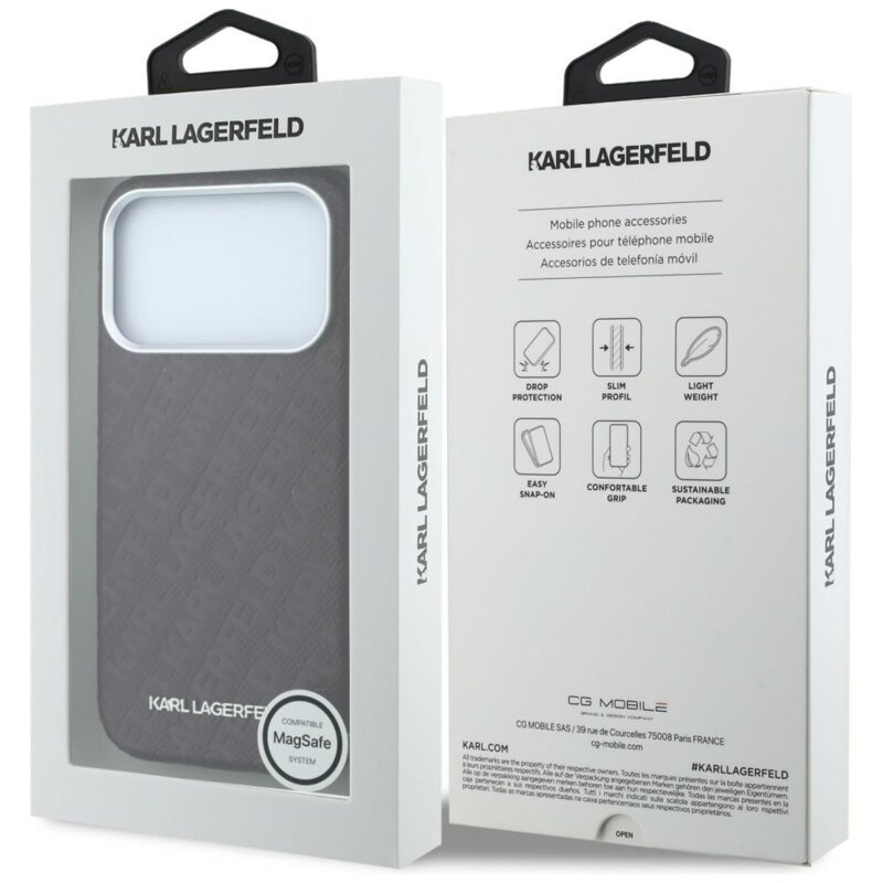 Husa iPhone 18 Pro Karl Lagerfeld Grained Leather Metal Logo MagSafe, bordo