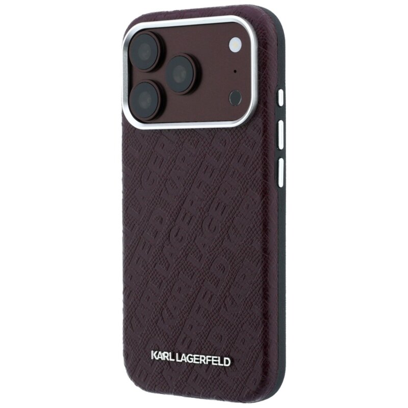 Husa iPhone 17 Pro Karl Lagerfeld Grained Leather Metal Logo MagSafe, bordo
