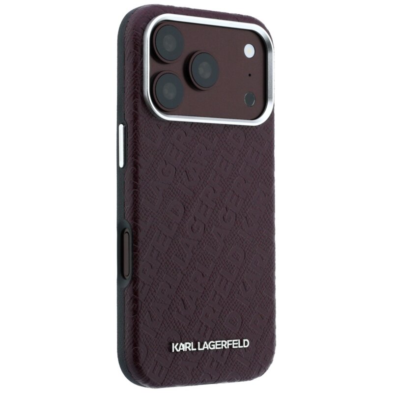 Husa iPhone 17 Pro Karl Lagerfeld Grained Leather Metal Logo MagSafe, bordo