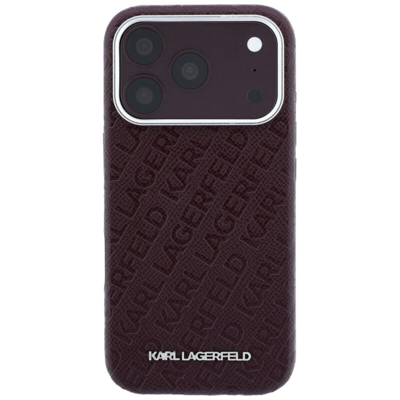 Husa iPhone 17 Pro Karl Lagerfeld Grained Leather Metal Logo MagSafe, bordo