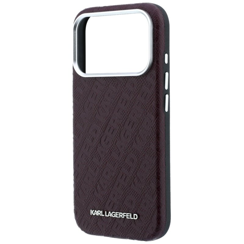 Husa iPhone 17 Pro Karl Lagerfeld Grained Leather Metal Logo MagSafe, bordo